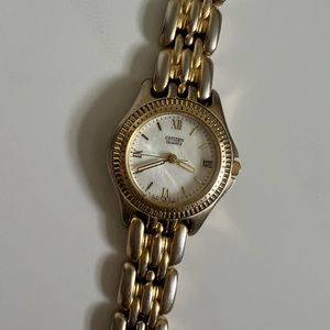 * Vintage* Citizen Watch Gold & Silver Alabaster Watch